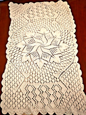 Tovaglietta fatta a mano a maglia. Pizzo. cotone, Runner bianca Vintage 50x30 cm