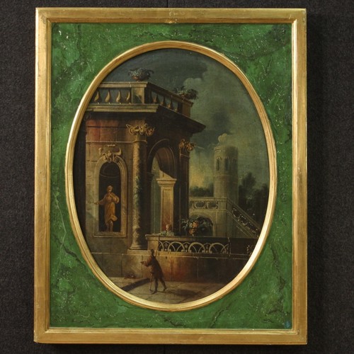 Dipinto ovale capriccio - , antico