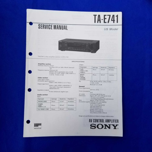 Sony e741 manuale di - sony, ta-e741
