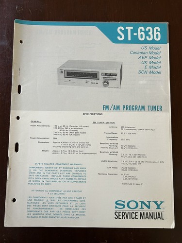 Sony 636 am programma - st-636, fm/am