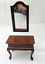 Vintage casa delle bambole corridoio / fine tavolo SONIA MESSER Columbia legno con specchio da parete 1:12