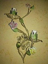 ANTICO APPLIQUE VENEZIANO A DUE FONTI IN FERRO BATTUTO H CM 43