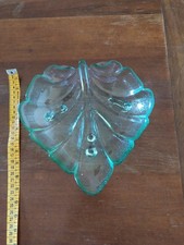 Contenitore a Forma di foglia Vetro Pregiato Vintage Lunghezza cm 21 Larg. 21