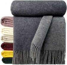 OFFERTA!! Coperta di lana 100% lana vergine coperta 140x200 cm blu scuro/grigio scuro-grigio