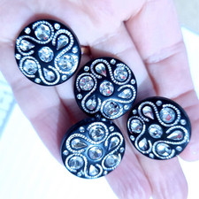 Bottoni vintage nero argento glitzy anni 80 90 nuovi vecchio stock 22mm x4 stile diamante