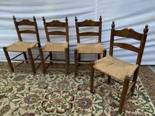 Gruppo di 4 rustiche sedie in noce piemontesi impagliate della prima meta' de...