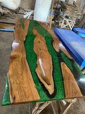 Tavolo epossidico 48"x24" verde smeraldo artigianale bordo vivo arredo design fiume