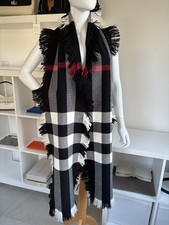 Autentica sciarpa Burberry 100% lana nera mega check con frange
