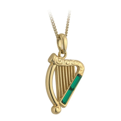 Gold plated green crystal - gold, harp