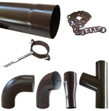 TUBO PLUVIALE IN LAMIERA DISCESA PER GRONDA ø80 TESTA DI MORO 5/10 CON ACCESSORI