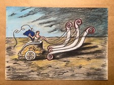 GIORGIO DE CHIRICO Disegno su carta (Fatto a mano) firmato e timbrato tecnica mista.