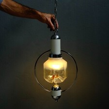 Lampadario vintage a sospensione anni '60 '70 vetro di Murano e acciaio