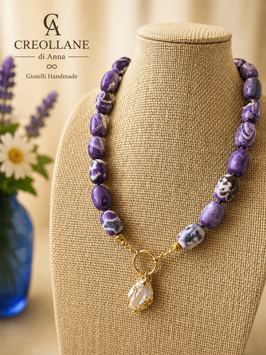 Collana agata striata - collana, viola