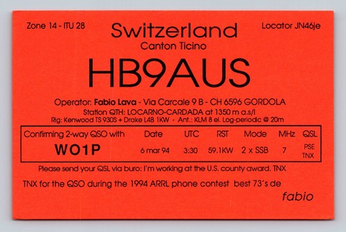 Radioamatore qsl hb9aus - qsl,