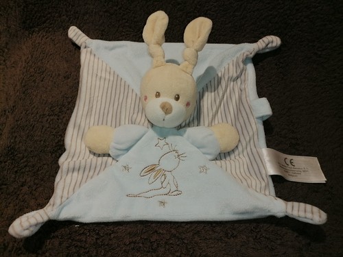 Doudou lapin plat bleu - , motif