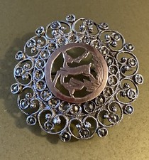 Vecchia Spilla In Argento E Oro Rosa Con Brillantini Diametro 40 Mm-no Punzone