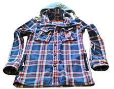 Superdry Double Sawn Giacca Camicia Uomo Quadri + Cappuccio Cotone Pesante TG M