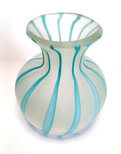 Vaso MCM Murano Dino Martens Mezza Filigrana Aureliano Toso Strisce Turchese