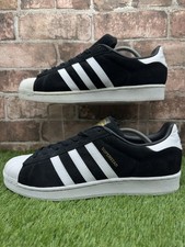 Scarpe da ginnastica Adidas Superstar Suede Core nere scamosciate rare Regno Unito 11 retrò 2015 rare ottime condizioni