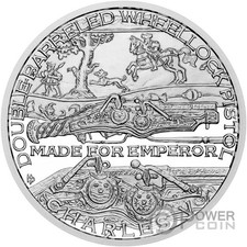 DOUBLE-BARRELED WHEELLOCK PISTOL 1 oz moneta argento 1 $ Niue 2025