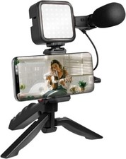 KIT VLOGGER PROFESSIONALE 4IN1 UNIVERSALE X SMARTPHONE CON MICROFONO E LUCE LED