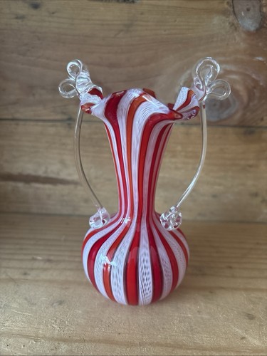 Mini vaso vetro rosso/bianco