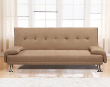 DIVANO LETTO SOFA' 3 POSTI RECLINABILE TESSUTO BEIGE DOPPIO CUSCINI -CONTRASSEGN