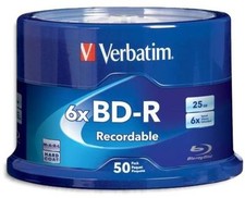 Confezione da 50 dischi multimediali VERBATIM 6X Blu-Ray BD-R 25GB logo marca 98397