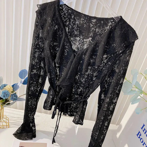 Camicia donna pizzo con volant