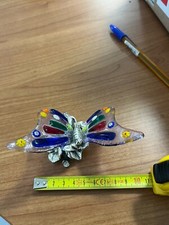 Statua soprammobile FARFALLA CON FIORI -  ALI IN VETRO  - Laminato  Argento