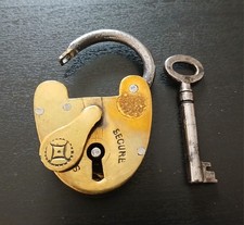 Antico Lucchetto Ottone LEVER con Chiave Ancient Padlock Ancien Cadenas Candado 