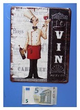 Targa vintage "Le vin Merlot" calice di vino cameriere, metallo, cm 25x20