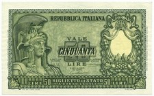 50 LIRE BIGLIETTO DI STATO ITALIA ELMATA BOLAFFI 31/12/1951 qFDS