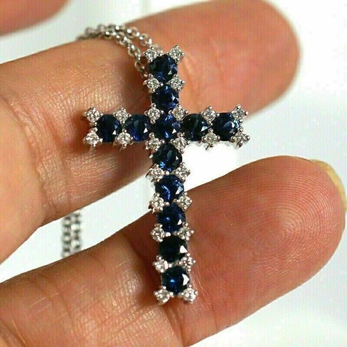 Ciondolo croce zaffiro - , blu
