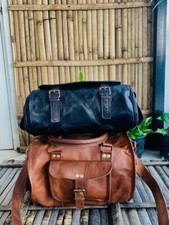 Borsone da palestra in pelle bagaglio da viaggio borsa da uomo vintage 13"x9"...