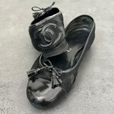 Rare scarpe da ballo ballerine CHANEL Coco Mark pelle di vitello nero autentiche US6