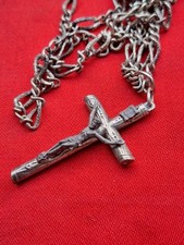 Antico CROCIFISSO Crocefisso Pendente CROCE PETTORALE In Metallo con Catenella
