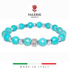 Bracciale donna elastico pietra turchese ematite argento inserto in acciaio