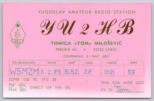 Yu2hb jugoslavia qsl card - jugoslavia,
