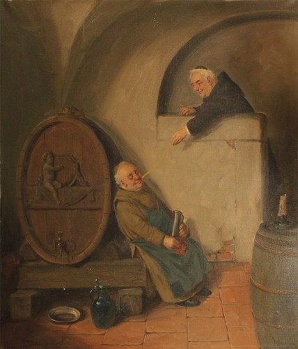 Antico dipinto olio monaci - , in