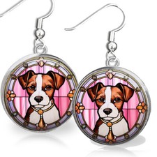 Orecchini Jack Russel Terrier Argento Sterling Cane Finto Vetro Colorato Arte