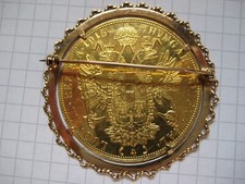 spilla vintage oro moneta di Francesco Giuseppe 4 ducati 1915 oro titolo 986