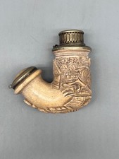 PIPA IN SCHIUMA CON GHIERE IN METALLO DATATA 1812 CON ANIMALI CERVO BASSORILIEVO