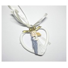 SET 12 PZ. BOMBONIERA SPOSINI CUORE SPOSI CERAMICA APPENDINO MATRIMONIO PROMESSA