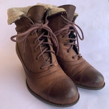 Stivaletti Stringate BATA Vera Pelle 39 EU Polacchine Con Pelliccia Brown Boots