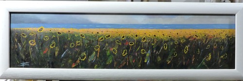 Quadro olio tavola con - su,