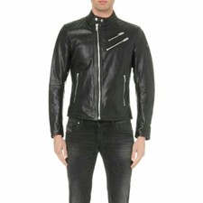 Giacca sportiva nera uomo vera pelle di agnello moto biker casual cappotto slim