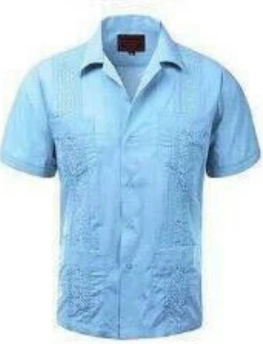Guayabera uomo blu manica
