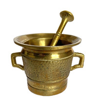 Mortaio Vintage in Ottone con Pestello in Ottone Giallo