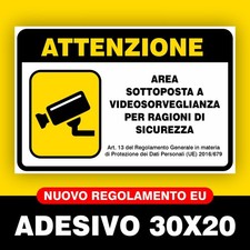 ADESIVO CARTELLO AREA VIDEOSORVEGLIATA SOTTOPOSTA A VIDEOSORVEGLIANZA 30X20 CM